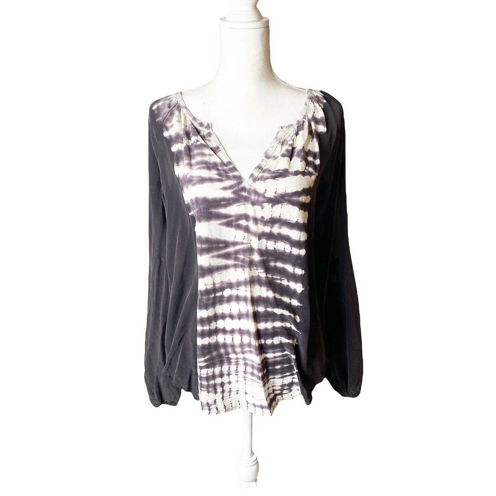 Chaser Chiffon Tie V Neck Long Sleeve Tie Sleeve Gray White Size Small